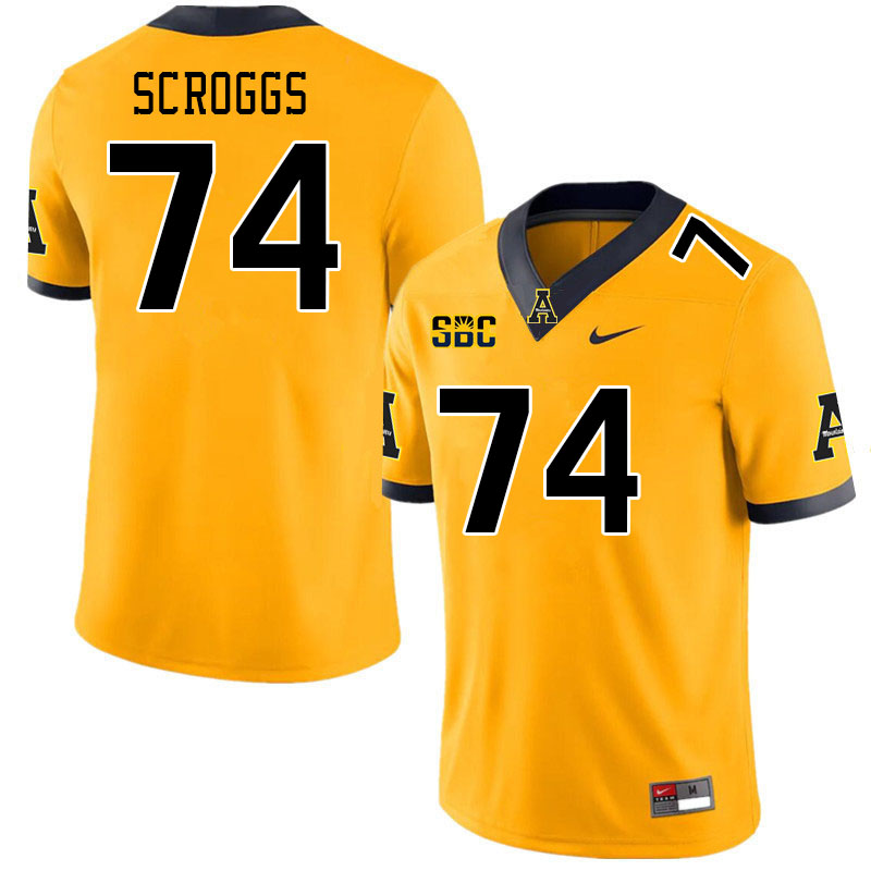 Men #74 Griffin Scroggs Appalachian State Mountaineers College Football Jerseys Stitched Sale-Gold - Click Image to Close